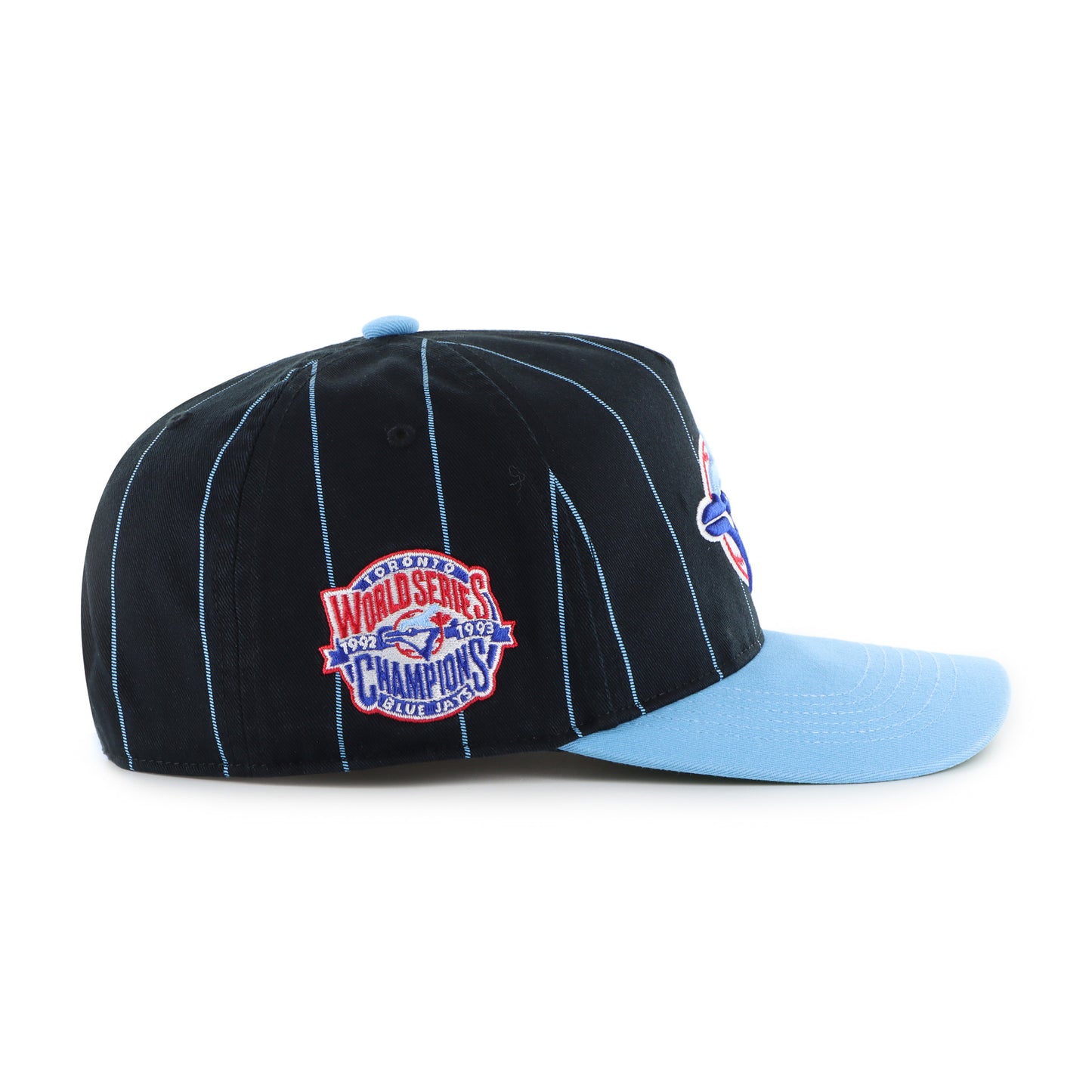 '47 MLB Toronto Blue Jays World Series 1992/93 Pinstripe Hitch Adjustable Snapback Hat - Black/Blue