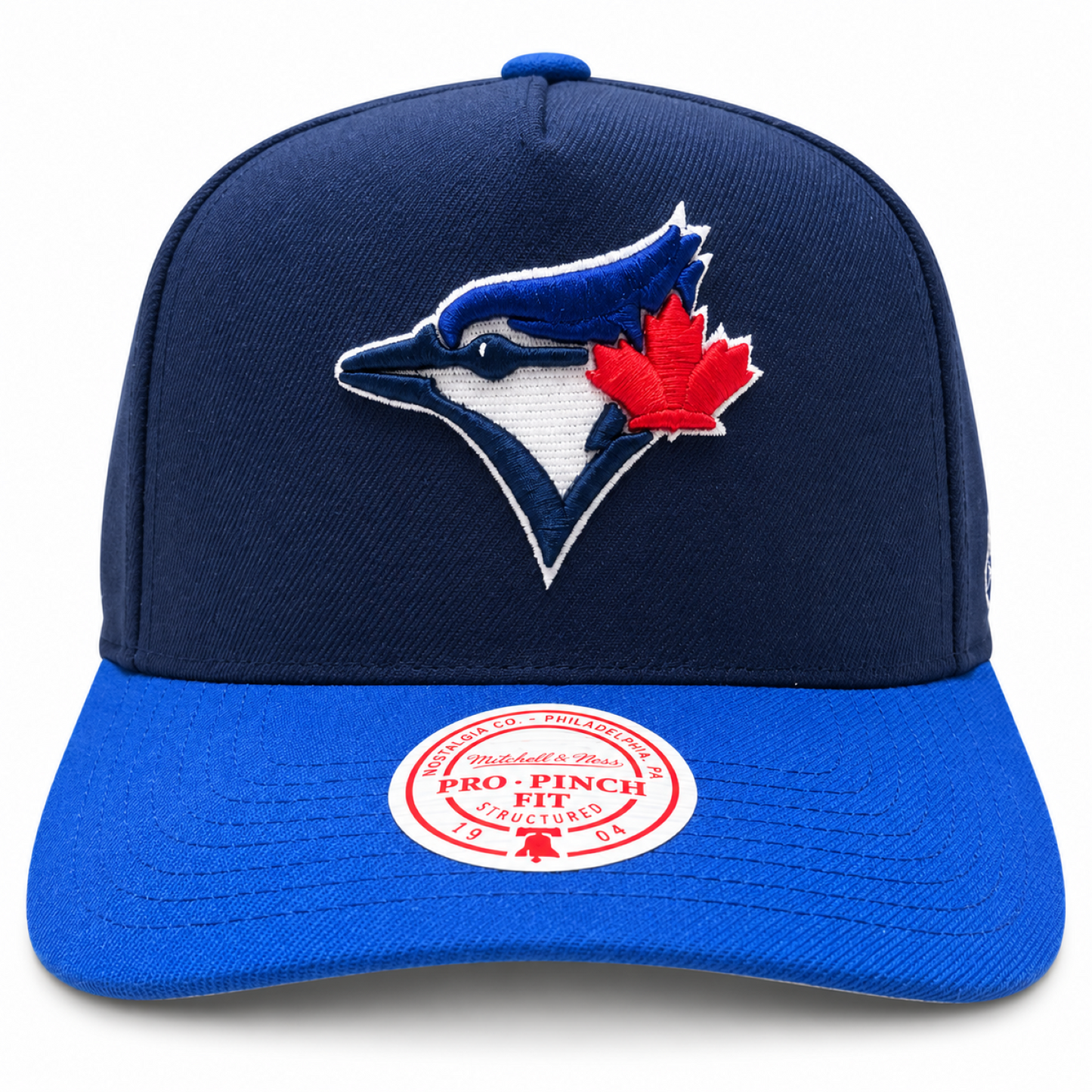 Mitchell & Ness MLB Toronto Blue Jays Team Wordmark Side Pro Pinch Fit Snapback Hat - Navy/Royal