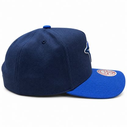 Mitchell & Ness MLB Toronto Blue Jays Team Wordmark Side Pro Pinch Fit Snapback Hat - Navy/Royal
