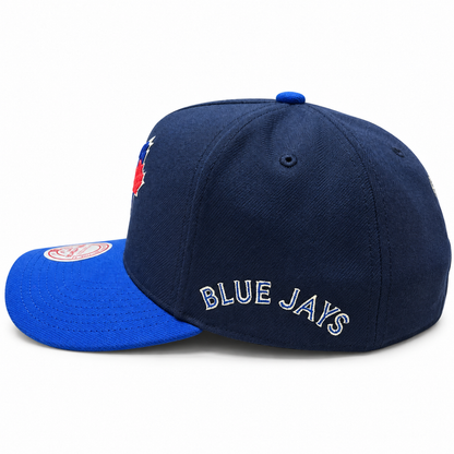 Mitchell & Ness MLB Toronto Blue Jays Team Wordmark Side Pro Pinch Fit Snapback Hat - Navy/Royal