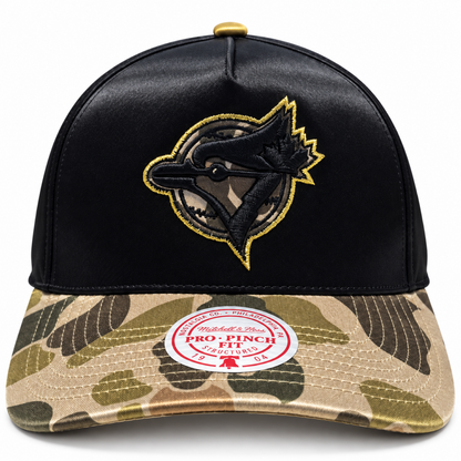 Mitchell & Ness MLB Toronto Blue Jays Camo Satin Pro Pinch Snapback Hat - Black/Camo