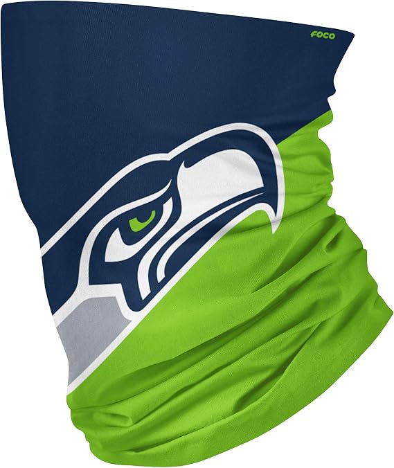FOCO NFL Seattle Seahawks Big Logo Neck Gaiter - Navy/Green