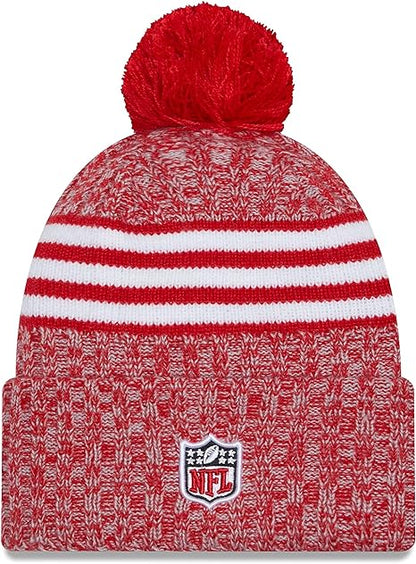 New Era San Francisco 49ers 2023 Sideline Cuffed Knit Hat with Pom - Scarlet