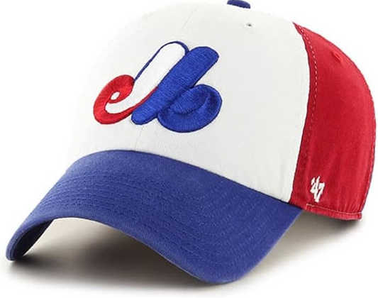 47 Montreal Expos Mens Womens Cooperstown Three Tone Clean Up Adjustable Strapback Team Color Hat with Vintage Team Color