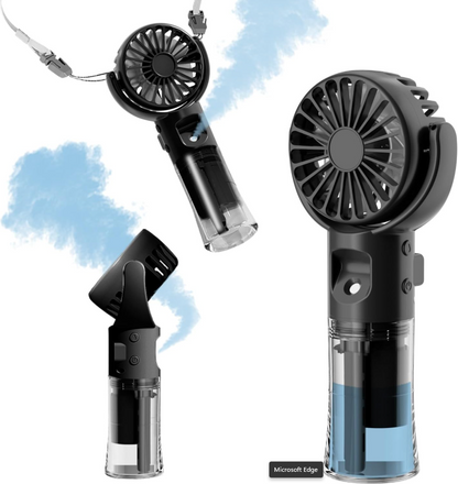 Frelisiy Handheld Misting Fan Rechargeable Battery Operated 360° Swiveling Personal Fan for Travel Camping Outdoor (Black)