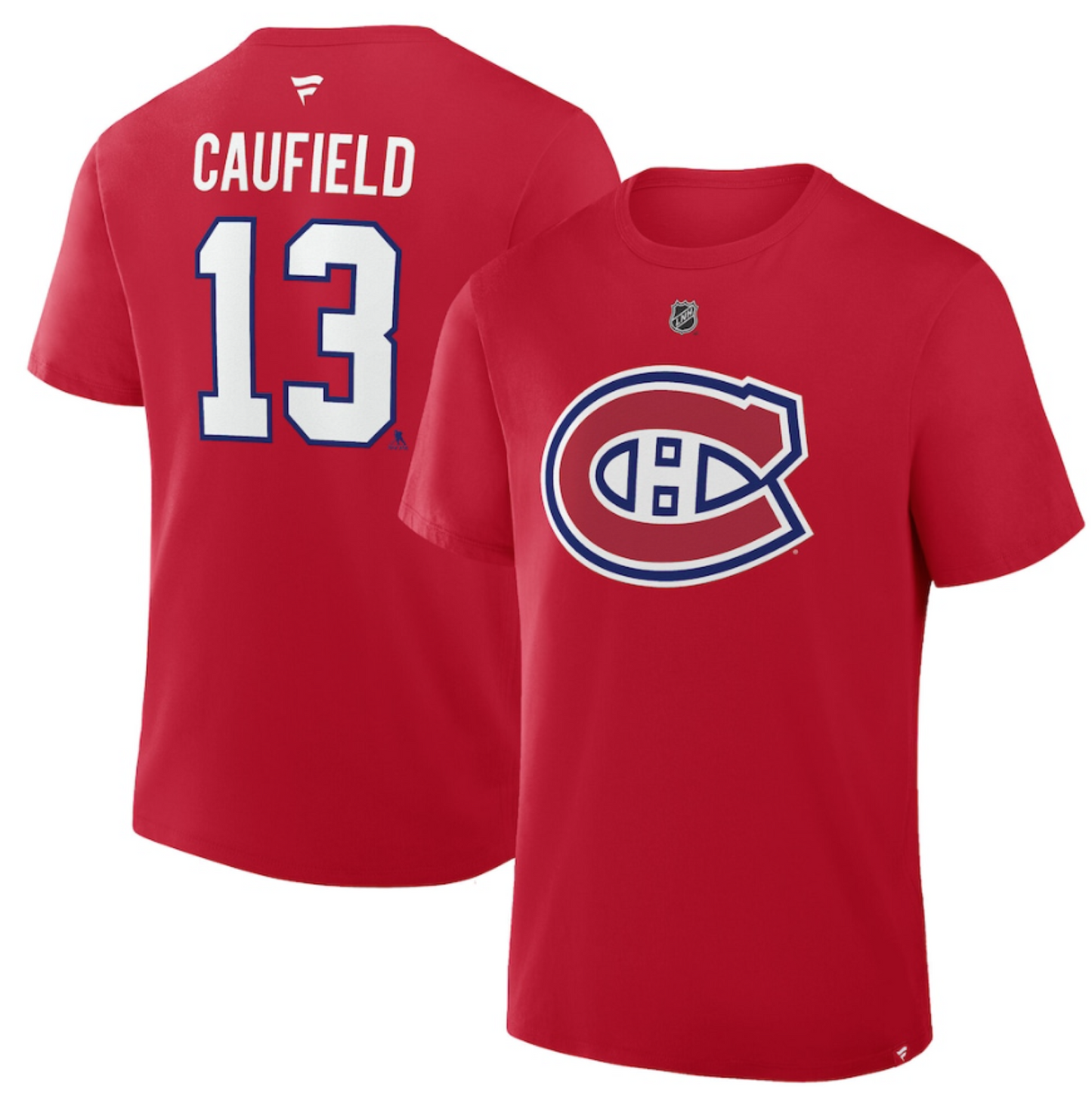 Fanatics NHL Montreal Canadiens Cole Caufield #13 Authentic Stack Name and Number T-Shirts