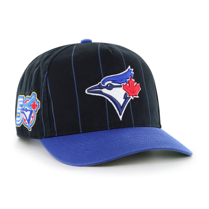 '47 MLB Toronto Blue Jays 50th Pinstripe Hitch Adjustable Snapback Hat - Black/Blue