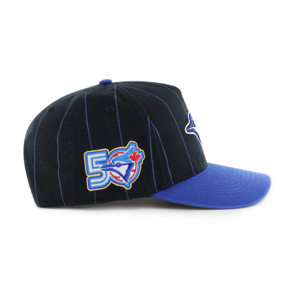 '47 MLB Toronto Blue Jays 50th Pinstripe Hitch Adjustable Snapback Hat - Black/Blue