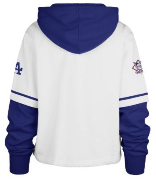 47 MLB Los Angeles Dodgers Women's Trifecta Cropped Shortstop Hoodie - White/Blue