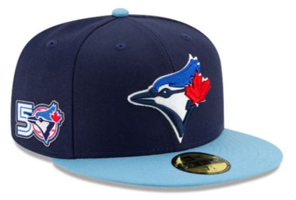 New Era 59FIFTY MLB Toronto Blue Jays 50th Anniversary Side Patch Authentic Collection Two Tone Fitted Hat - Navy/Powder Blue