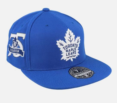 Mitchell and Ness Toronto Maple Leafs Vintage Fitted Hat with 75th Anniversary Sidepatch - Blue