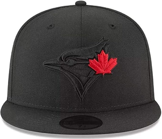 Black cap with a red maple leaf logo on a white background