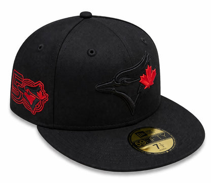 Black cap with red and gold accents featuring a logo and a maple leaf on a white background