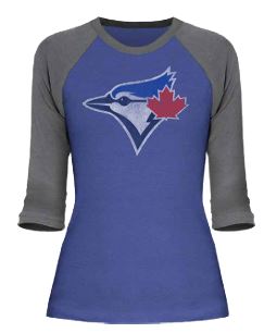 Bulletin Womens MLB Toronto Blue Jays Distressed Logo 3/4 Sleeve Tee - Royal Blue/Grey