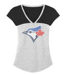 Bulletin Womens MLB Toronto Blue Jays Distressed Logo V-Neck T Shirt - White/Black