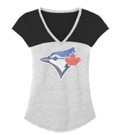 Bulletin Womens MLB Toronto Blue Jays Distressed Logo V-Neck T Shirt - White/Black