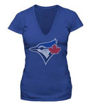 Bulletin Womens MLB Toronto Blue Jays Distressed Logo V-Neck T-Shirt - Royal Blue