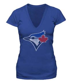 Bulletin Womens MLB Toronto Blue Jays Distressed Logo V-Neck T-Shirt - Royal Blue