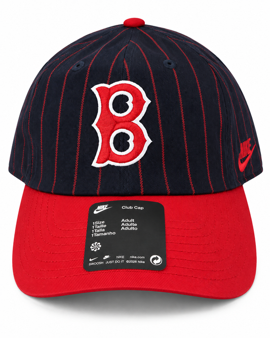 Nike MLB Boston Red Sox Pinstripe Club Cap Adjustable Hat – Navy/Red