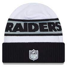 Men's New Era White/Black Las Vegas Raiders 2023 Sideline Tech Cuffed Knit Beanie