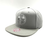 Mitchell & Ness NHL Edmonton Oilers Evergreen Logo Sidepatch Adjustable Snapback Hat – Grey