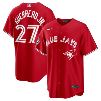 Nike Mens MLB Toronto Blue Jays Vladimir Guerrero Jr. #27 Canada Day 50th Anniversary Patch Stadium Jersey - Red