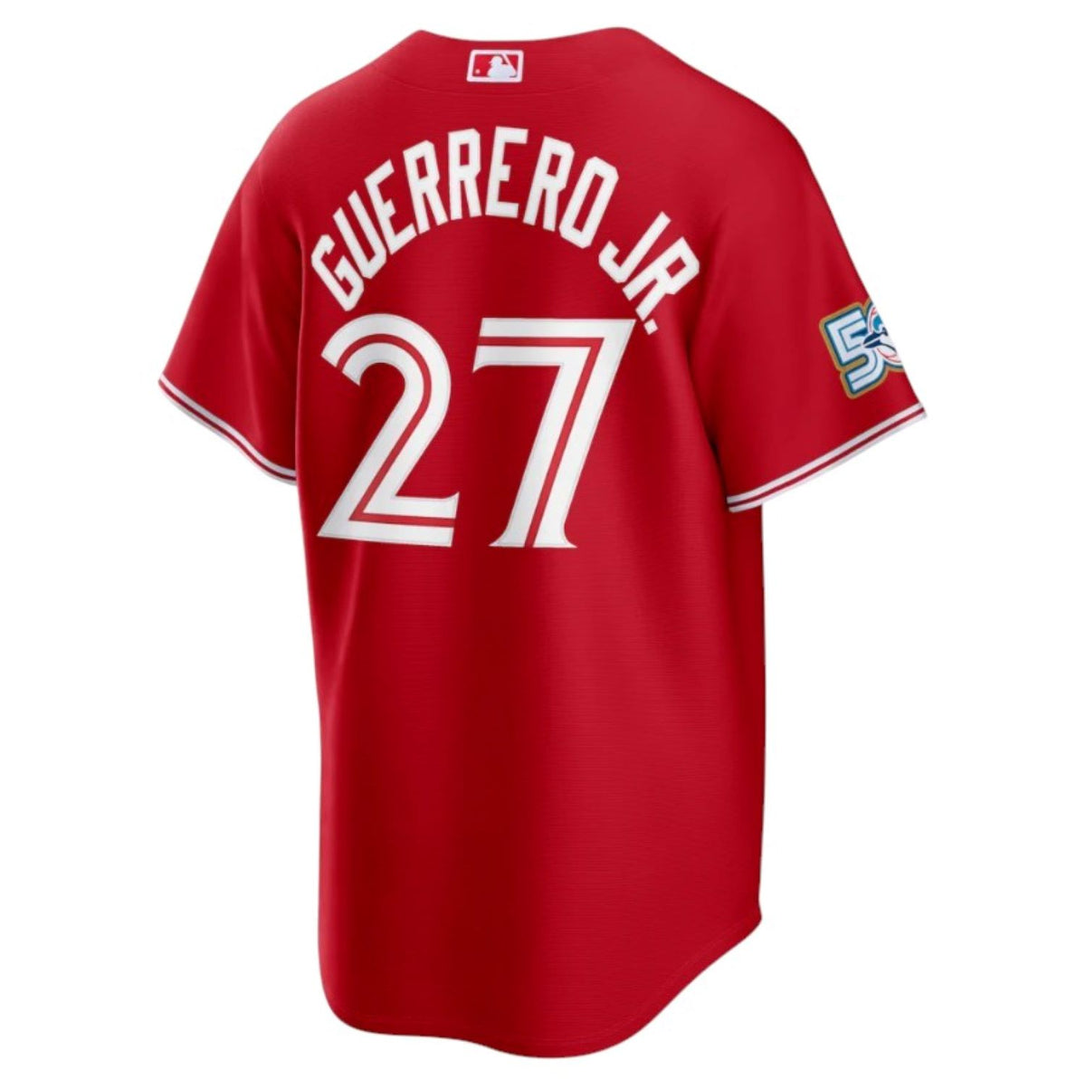 Nike Mens MLB Toronto Blue Jays Vladimir Guerrero Jr. #27 Canada Day 50th Anniversary Patch Stadium Jersey - Red