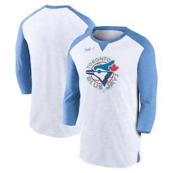 Men's Toronto Blue Jays Nike White/Powder Blue Rewind 3/4-Sleeve T-Shirt