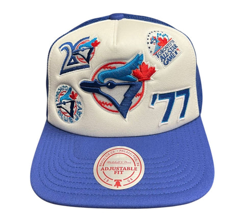 Mitchell & Ness MLB Toronto Blue Jays Gridlock Trucker Foam Front Mesh Back Adjustable Snapback Hat - Blue