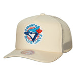 Men's MLB Mitchell & Ness Toronto Blue Jays Evergreen Cooperstown Trucker Snapback Hat – Off White