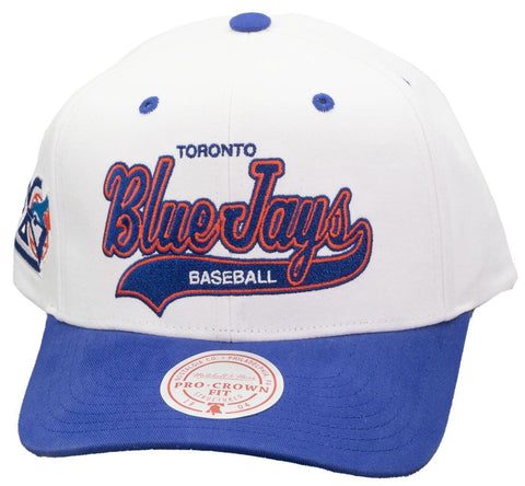 Mitchell & Ness MLB Toronto Blue Jays Tail Sweep Pro Crown Fit Adjustable Snapback Coop Hat - White/Blue