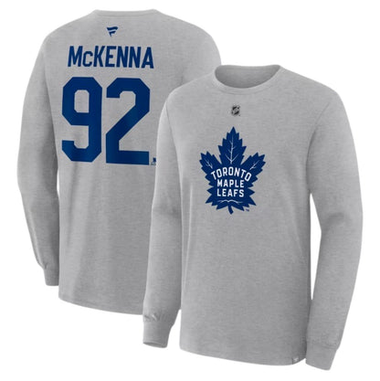 Fanatics Mens NHL Toronto Maple Leafs Gavin McKenna #92 Name and Number Long Sleeve T-Shirt - Grey