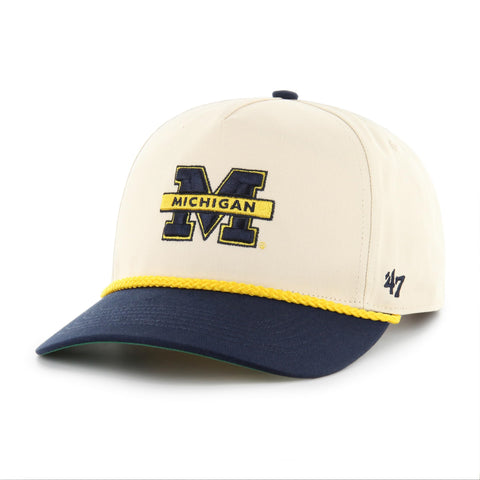 '47 NCAA Michigan Wolverines Natural Rope TT Hitch Adjustable Snapback Hat - Beige/Navy