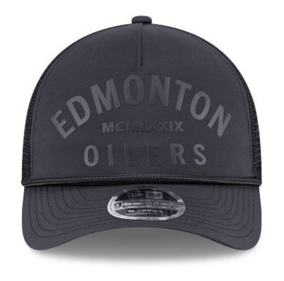 New Era 9FORTY M-Crown NHL A-Frame Edmonton Oilers Minimalist Mesh Back Rope Adjustable Snapback Hat - Black