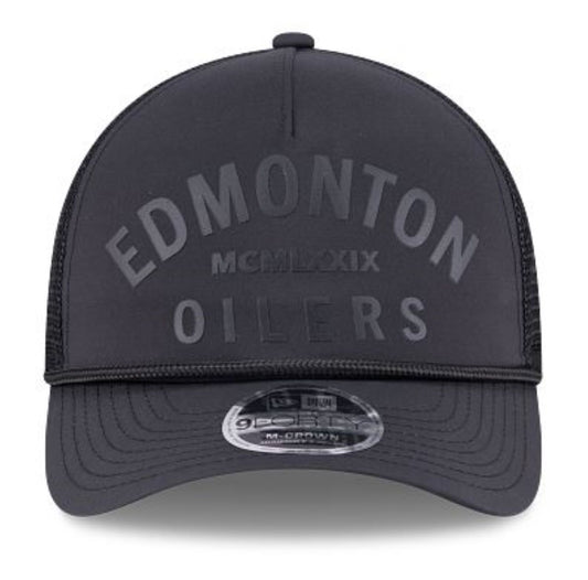 New Era 9FORTY M-Crown NHL A-Frame Edmonton Oilers Minimalist Mesh Back Rope Adjustable Snapback Hat - Black
