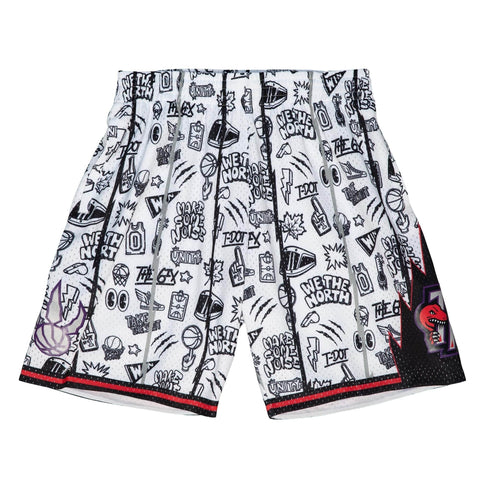 Men's Mitchell & Ness White Doodle Toronto Raptors Hardwood Classics Swingman Shorts