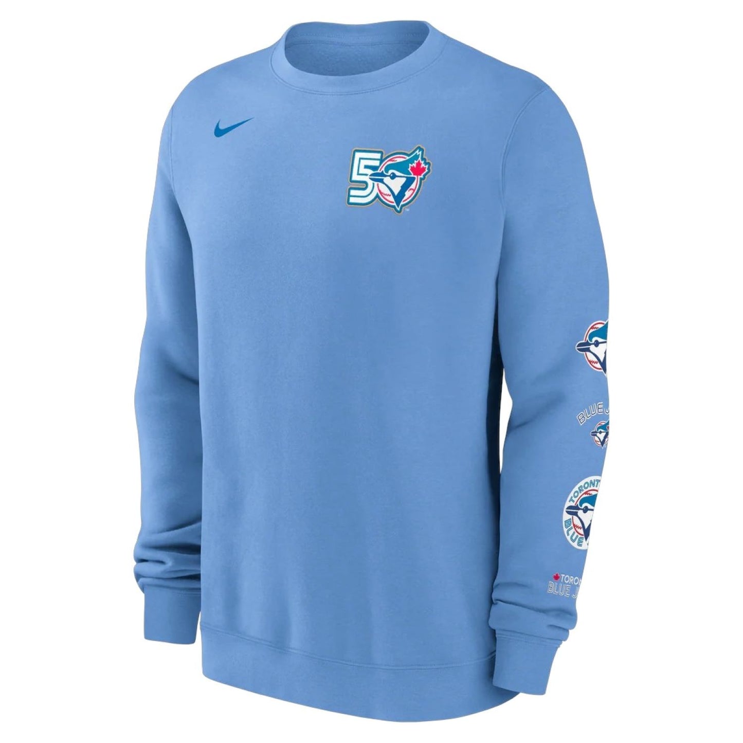 Nike MLB Toronto Blue Jays 50th Season Anniversary Graphic Pullover Crewneck Sweater - Powder Blue