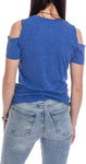Bulletin Womens MLB Toronto Blue Jays Distressed Logo Off the Shoulder V-Neck Tee - Royal Blue