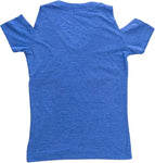 Bulletin Womens MLB Toronto Blue Jays Distressed Logo Off the Shoulder V-Neck Tee - Royal Blue