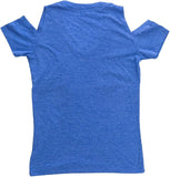 Bulletin Womens MLB Toronto Blue Jays Distressed Logo Off the Shoulder V-Neck Tee - Royal Blue