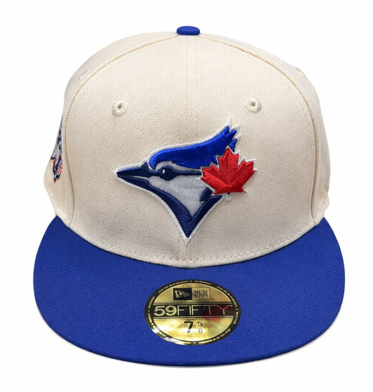 New Era 59FIFTY MLB Toronto Blue Jays Two Tone 50th Anniversary Side Patch Custom Collection Fitted Hat - Off White/Blue