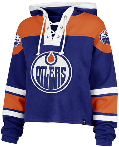 '47 NHL Edmonton Oilers Women's Cropped Superior Lace Hoodie - Blue