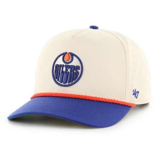 '47 NHL Edmonton Oilers Natural Rope TT Hitch Adjustable Snapback Hat - Beige/Blue