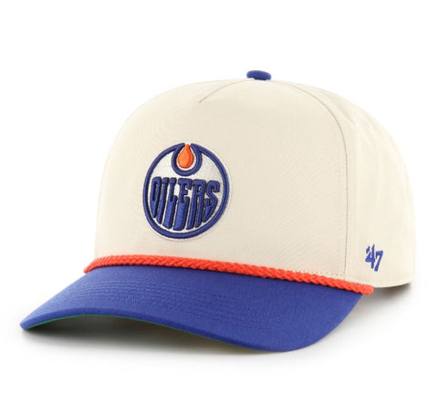 '47 NHL Edmonton Oilers Natural Rope TT Hitch Adjustable Snapback Hat - Beige/Blue