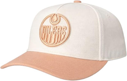 Mitchell & Ness NHL Edmonton Oilers Pro Pinch Fit Two-Tone Adjustable Snapback Hat - Off-White/Peach
