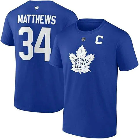 Fanatics Mens NHL Toronto Maple Leafs Auston Matthews #34 Authentic Stack Name and Number T-Shirt - Royal Blue