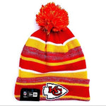 New Era NFL Kansas City Chiefs Marled Stripe Knit Beanie Hat Hat With Pom - Team Colors