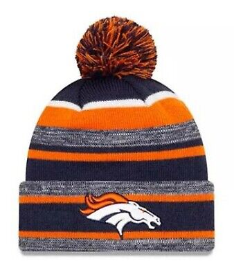 New Era NFL Denver Broncos Marled Stripe Knit Beanie Hat Hat With Pom - Team Colors
