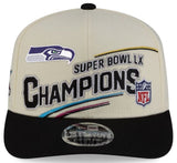 New Era 9SEVENTY Youth NFL Seattle Seahawks Super Bowl LX Champions Locker Room Trophy Collection Adjustable Snapback Hat - Cream/Black