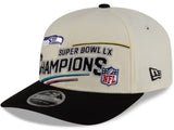 New Era 9SEVENTY Youth NFL Seattle Seahawks Super Bowl LX Champions Locker Room Trophy Collection Adjustable Snapback Hat - Cream/Black